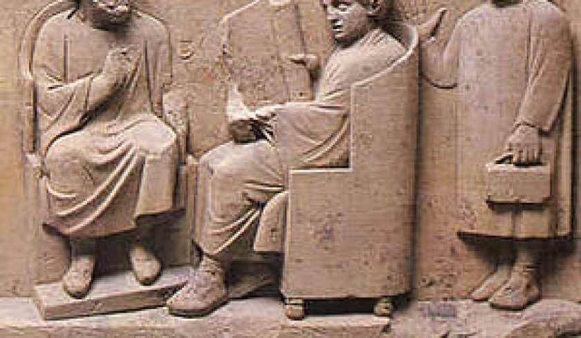 Stone carving of education in Ancient Rome.
