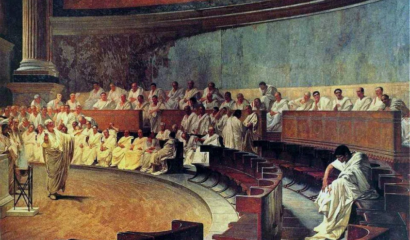 A painting depicting the Legal System in Ancient Rome.
