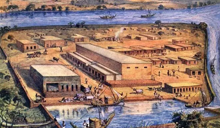 A painting depicting the town plan in Indus Valley Civilization.
