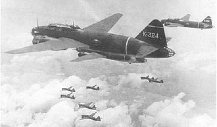 The Mitsubishi G4M Betty aircraft flying in the sky.