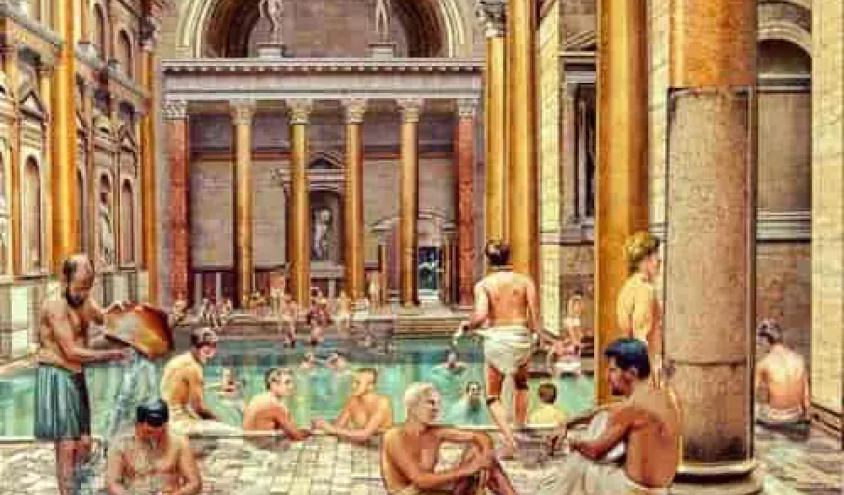 Roman men taking a bath together. 